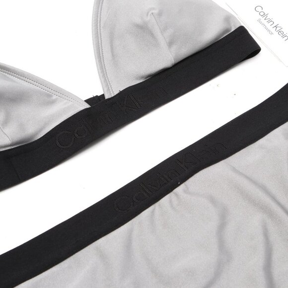 CALVIN KLEIN Swimsuit 2-Piece Logo Bikini Set Platinium Silver Triangle Halter L - Picture 8 of 13